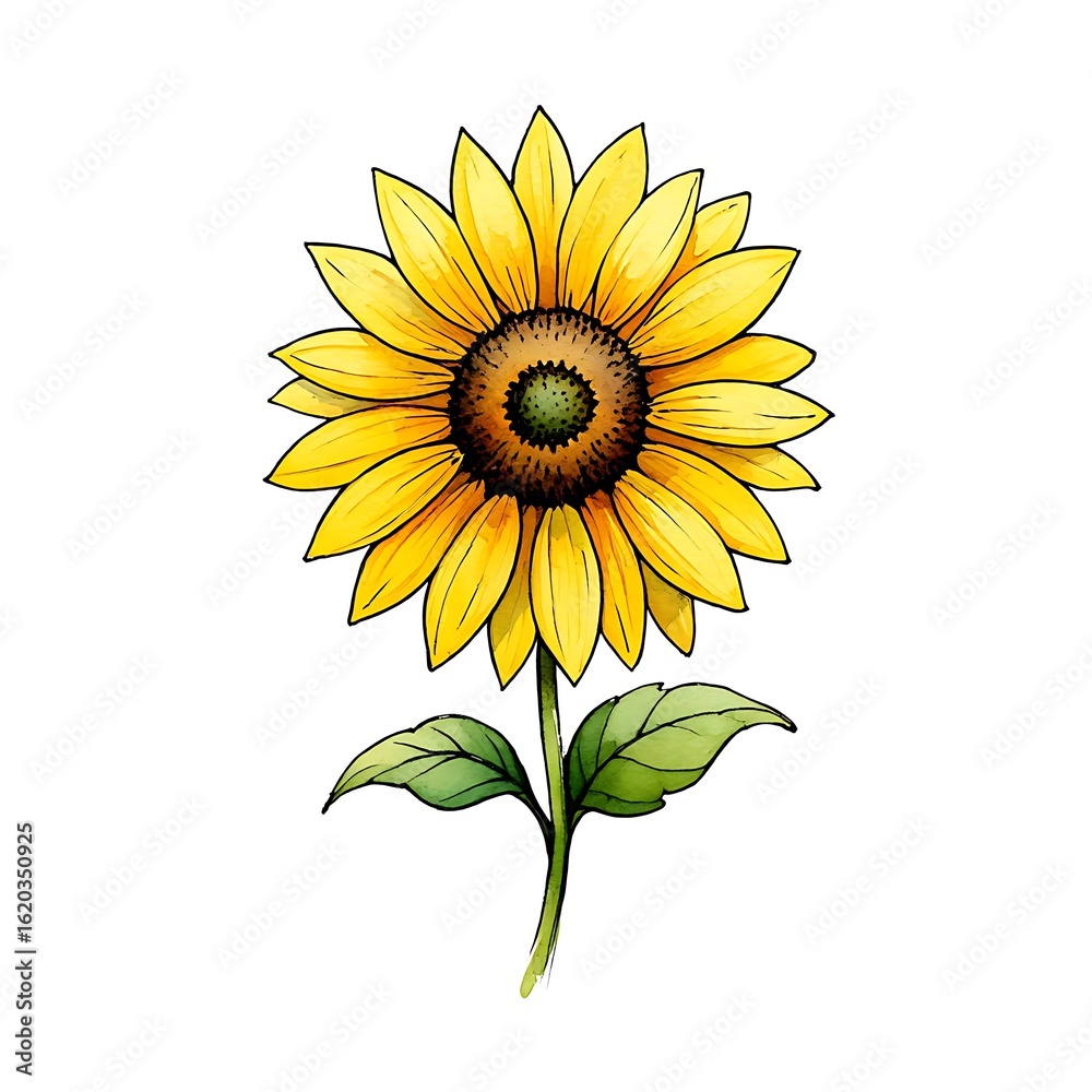 Fototapeta premium Watercolor Sunflower Yellow Flower Botanical Illustration