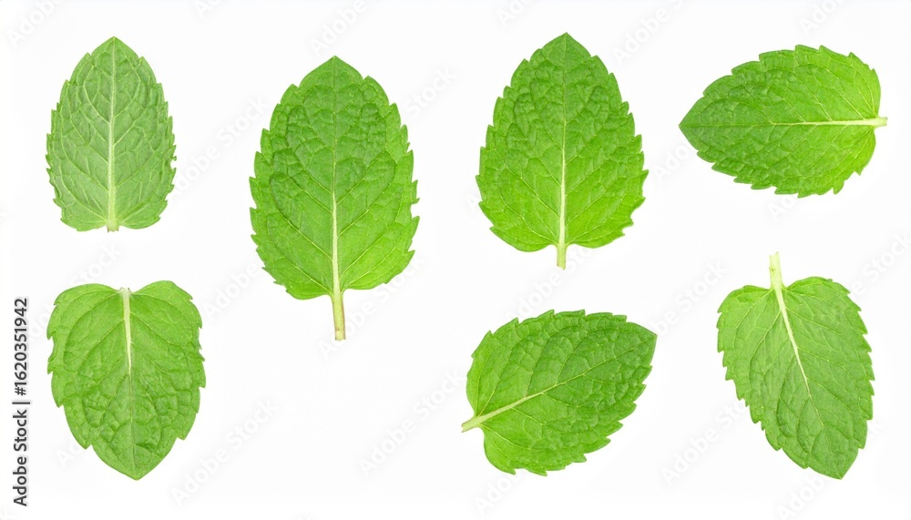 Obraz premium Fresh green mint leaves isolated on white background 