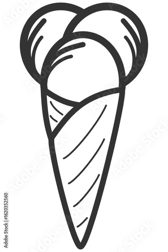 Ice cream sketch icon, a wafer and three scoops of ice cream - black outline