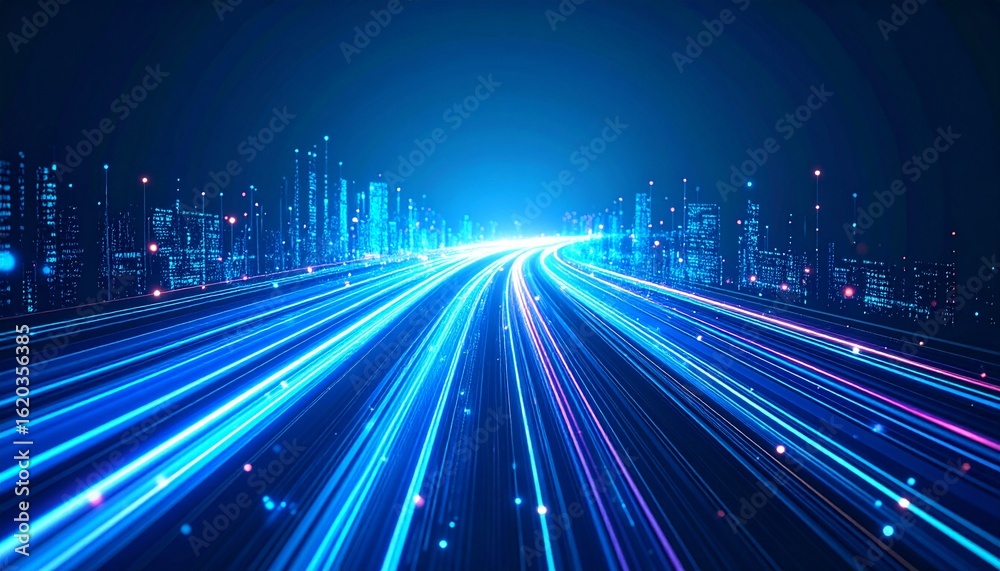 Fototapeta premium Futuristic Blue Data Travel Through Fiber Cables