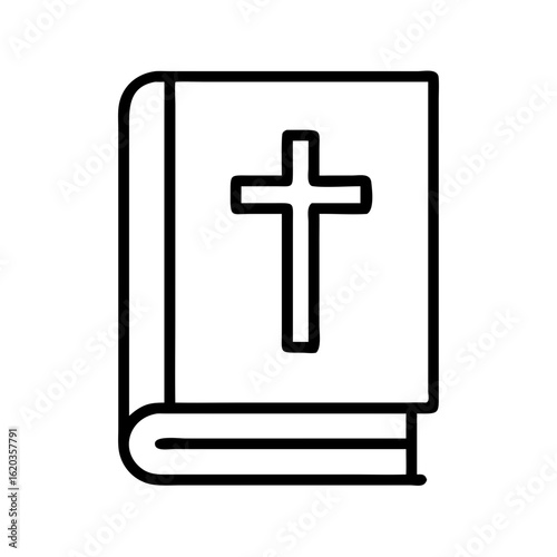 Black and white drawing of a closed book with cross on cover