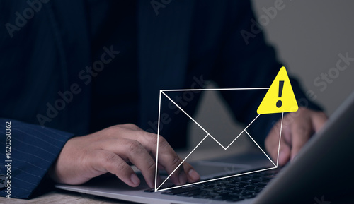Картината върху платно Cyber security related concept, email scam, phishing attempt or important business alert with envelope icon, digital communication, security threat