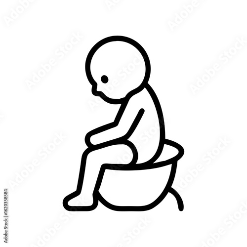 Child sitting on potty in a minimalist line art style  