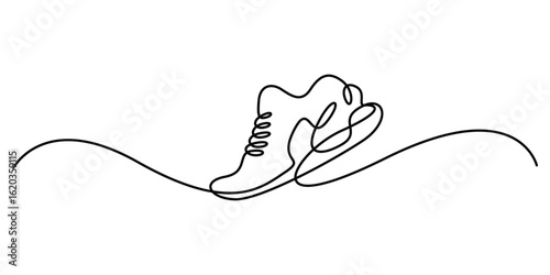 Continuous one line drawing of black line sports shoe minimal outline vector illustration