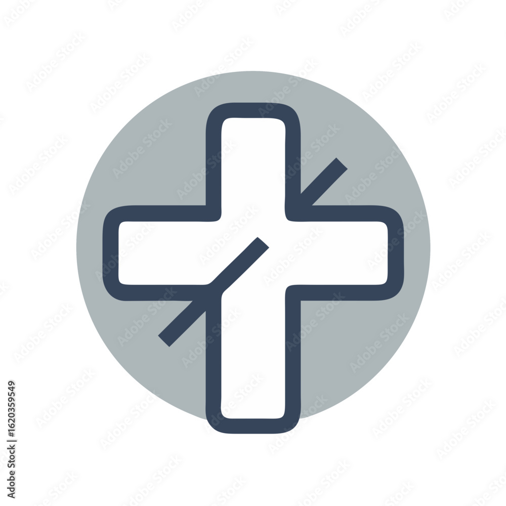 Fototapeta premium Stylized medical or healthcare icon with a cross and overlapping gray circle