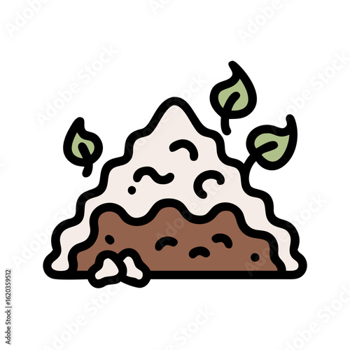 Fresh compost pile with sprouting leaves, perfect for sustainable gardening