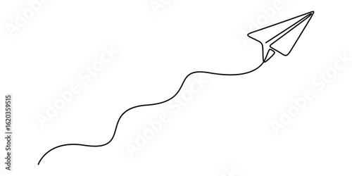 Paper plane continuous one line drawing travel outline icon sketch vector illustration doodle trip. Single line art plane flight. Doodle vector illustration