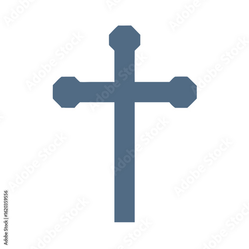 Simplified gray Christian cross against a white background representing faith and salvation