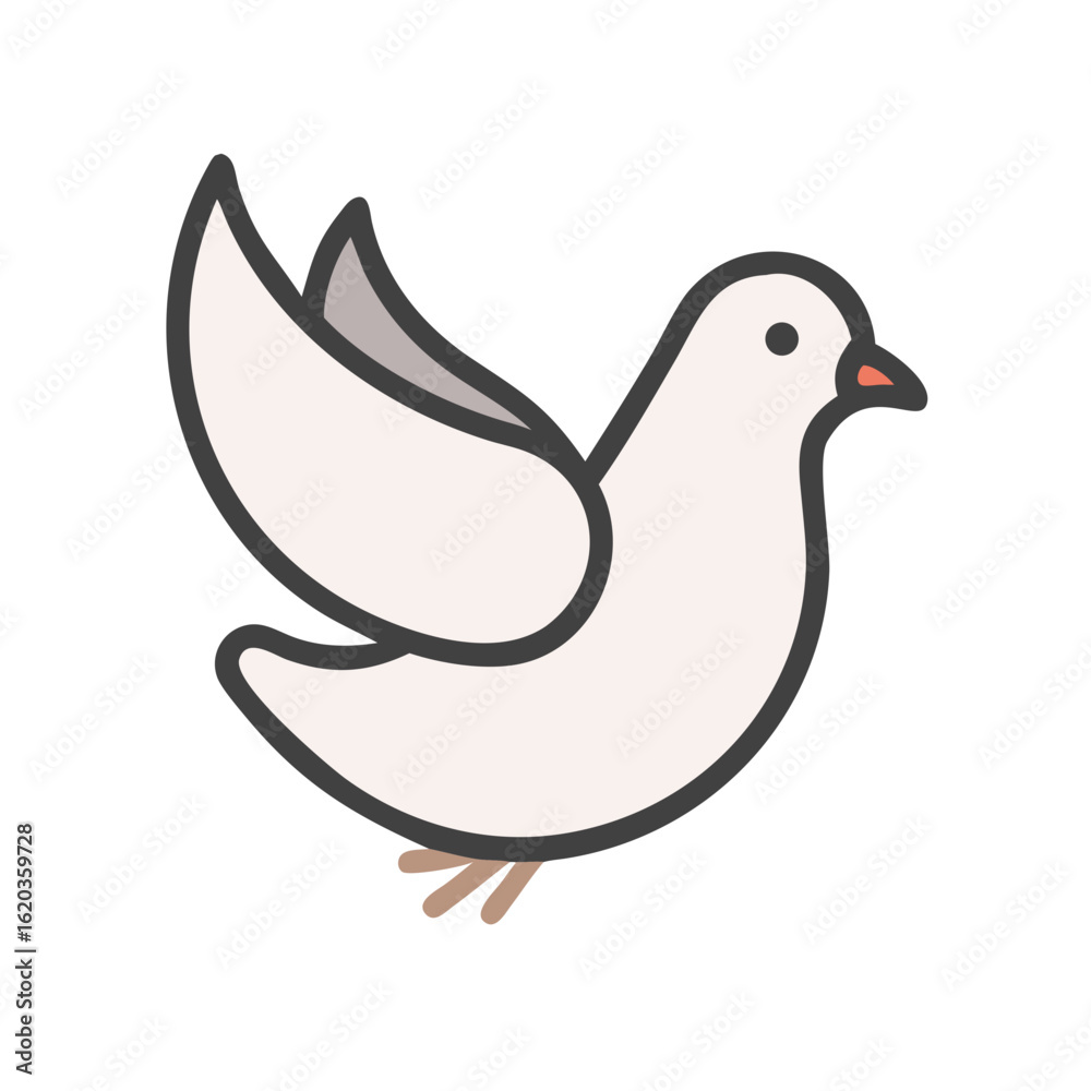 Obraz premium Cartoon drawing of a white dove or pigeon taking flight gracefully