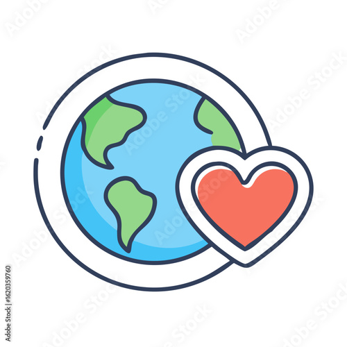Stylized Earth Icon with Heart Symbolizing Love and Care for the Planet