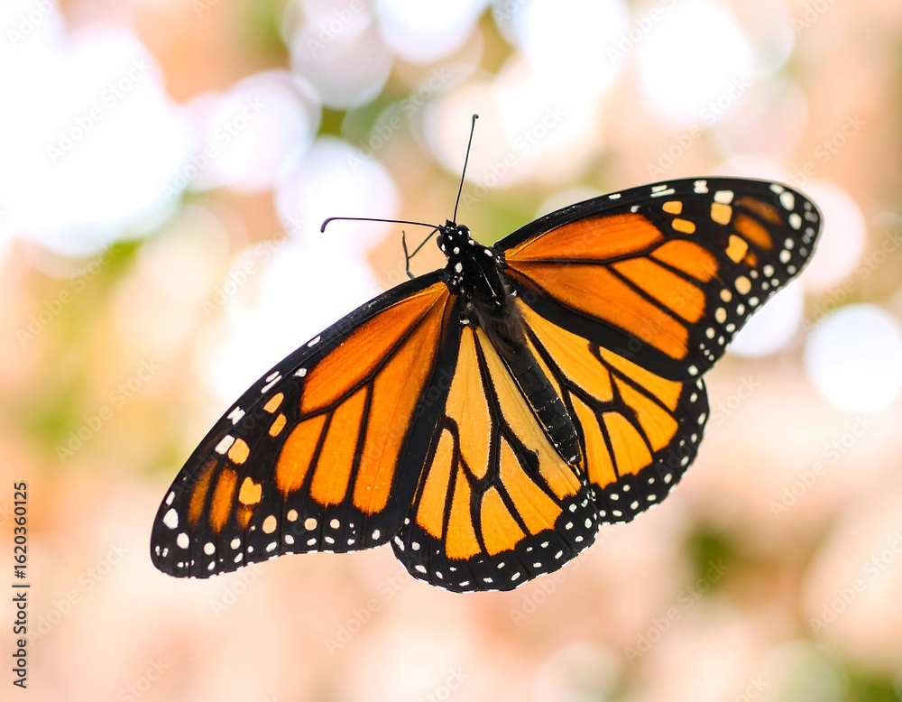 Fototapeta premium Monarch butterfly, vibrant orange, black, and white wings