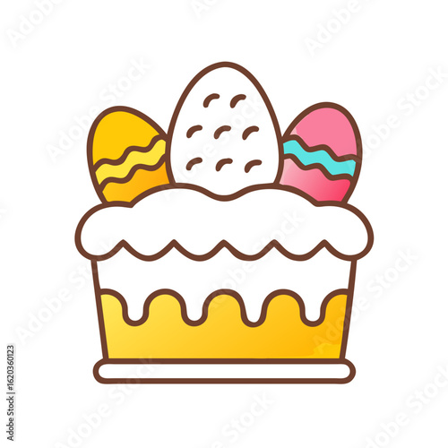 Festive Easter cake with colorful decorated eggs and creamy frosting design