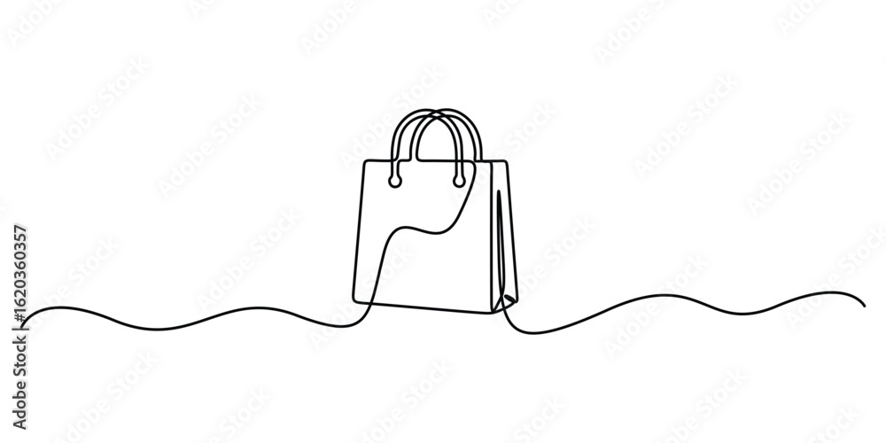 Fototapeta premium Continuous one line drawing of paper shopping bag, Single line art style paper bag minimal outline vector illustration
