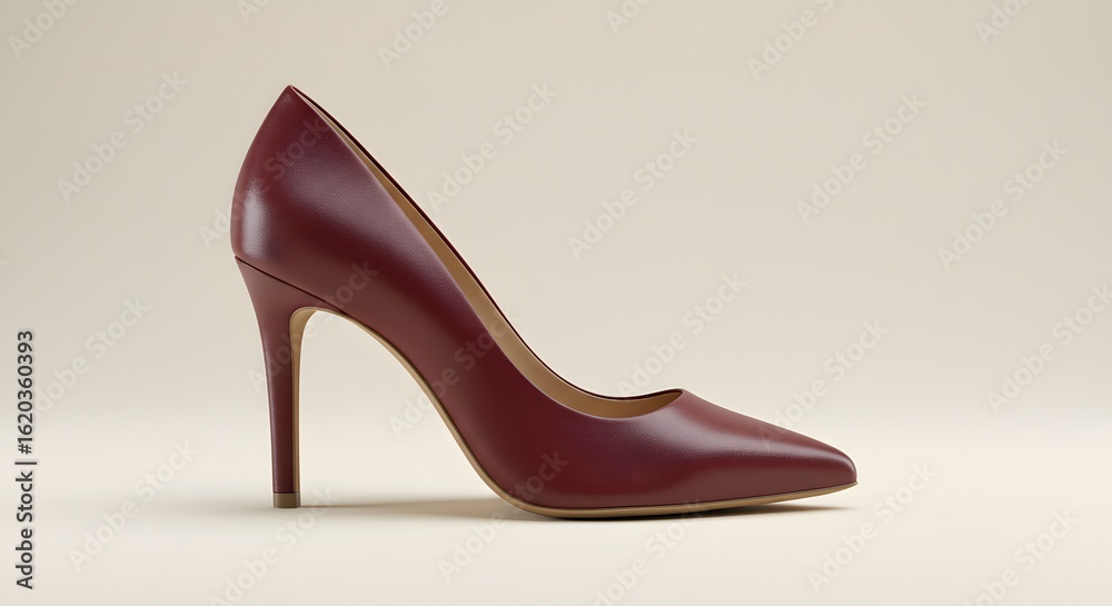Obraz premium Elegant Burgundy Leather High Heel Shoe on Neutral Background