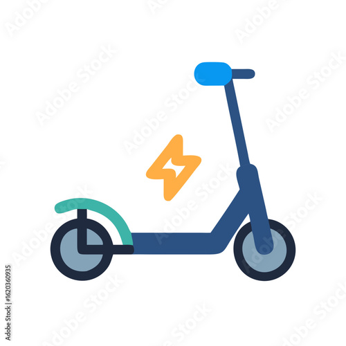 Stylized Blue Electric Scooter with Lightning Bolt Illustrating Sustainable Transportation