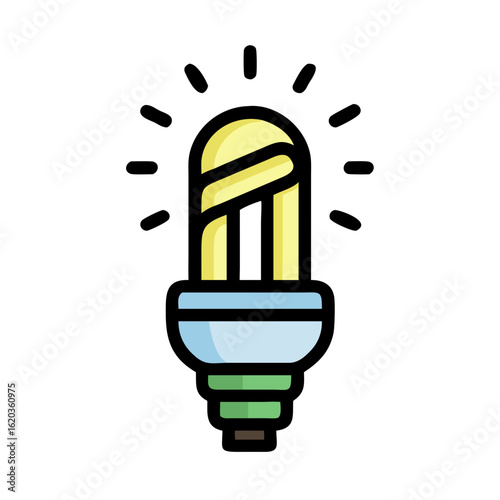 Energy efficient fluorescent light bulb emits bright light with black outline