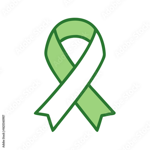 Lime Green Ribbon Symbol on White Background representing awareness and support