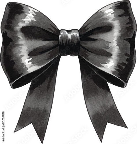Watercolor Style Detailed Black Bow Ribbon Decoration Element