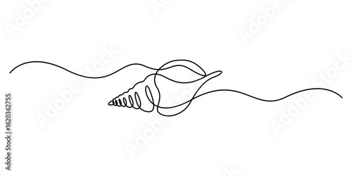 One continuous line drawing of sea shell, Set of sea shells, Seashell symbol and banner of beauty spa and wellness salon in simple linear style. Doodle vector illustration
