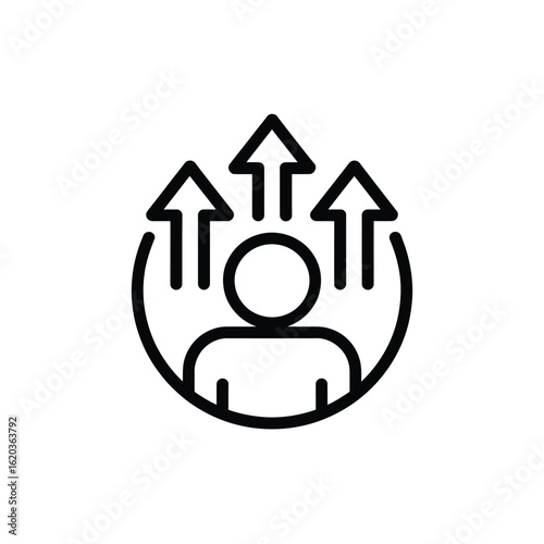 Person with upward arrows symbolizing growth and progress