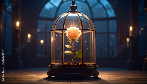 Enchanted Rose in Glass Dome: A Fairytale Scene