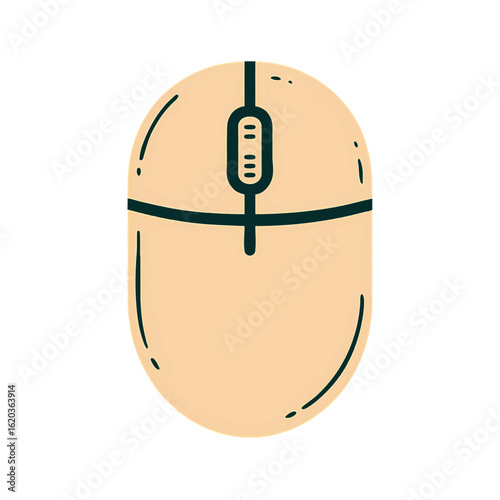 Flat vintage-style icon of a computer mouse, retro tech design in beige and dark green