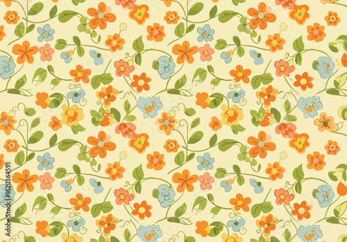 Vector illustration of a charming floral pattern with a vintage feel perfect for backgrounds and textile designs featuring colorful flowers