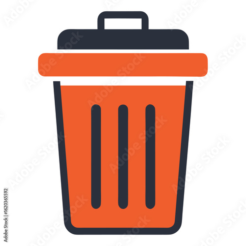 Orange trash bin icon with black outline isolated on white background