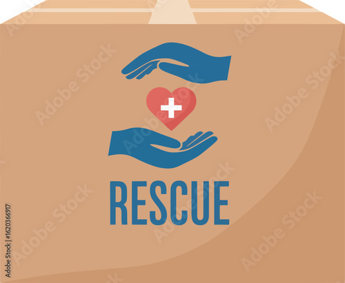 Illustration depicts hands cradling a heart with a cross, promoting rescue efforts.