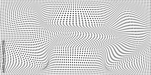 Dot grid pattern vector illustration. Simple black white point background with small and large polka dots. Abstract futuristic dotted mesh with gradient effect. Geometric minimal digital design.