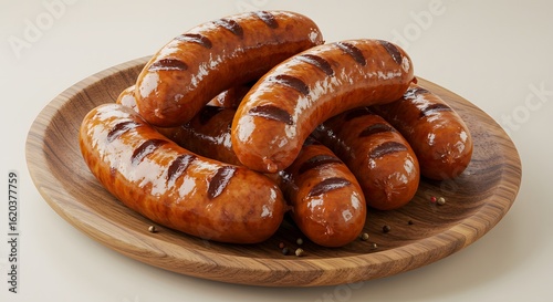 Grilled Sausages on Wooden Plate - Food Photography