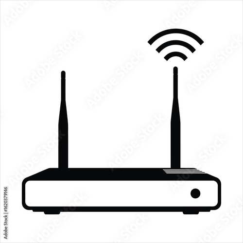 Vector art of black silhouette of a wireless router isolated on white background