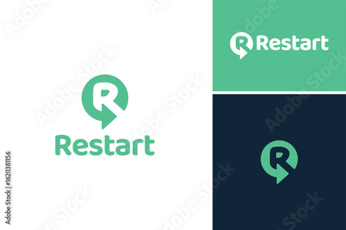 Circular Arrow Initial Letter R for Recycle Rotation Revolve Restart Restore Return Spinning Logo Design