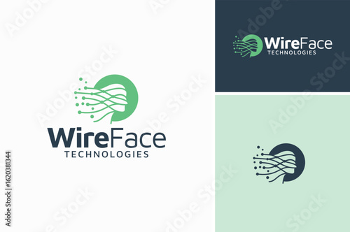 Beauty Woman Girl Head Silhouette with Long Hair made from Digital Circuit Link Wire  for human Face surgery technology logo design