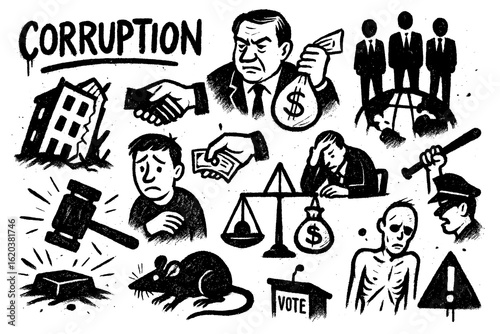 Wallpaper Mural Corrupt government and bribery concept illustrations in bold graffiti doodle style, Transparent Background Torontodigital.ca