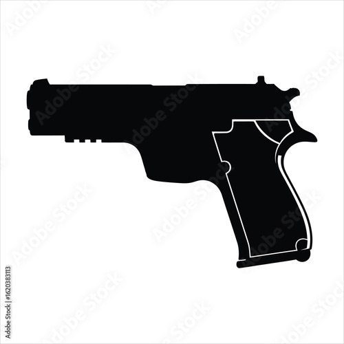 Vector art of silhouette of a handgun isolated on white background