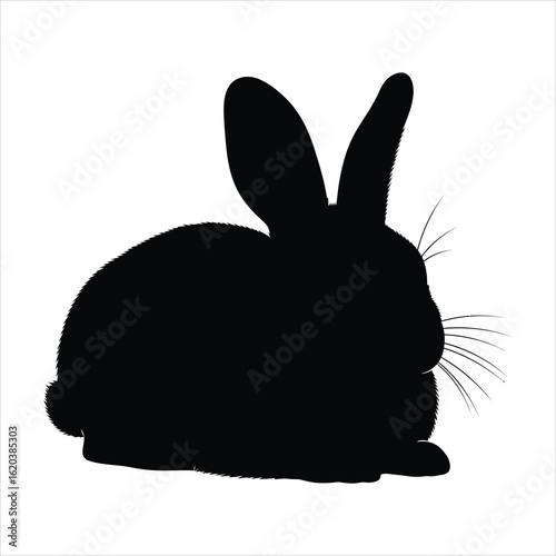 Vector art of silhouette of a fluffy rabbit isolated on white background
