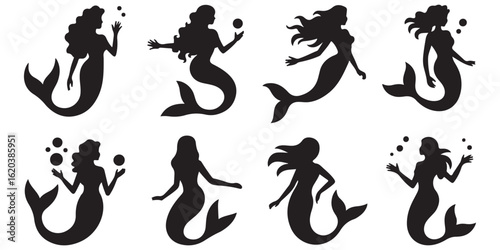 mermaid vector set silhouette	