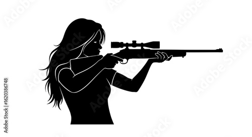 Young Woman Sharpening Skills with Hunting Rifle Outdoors