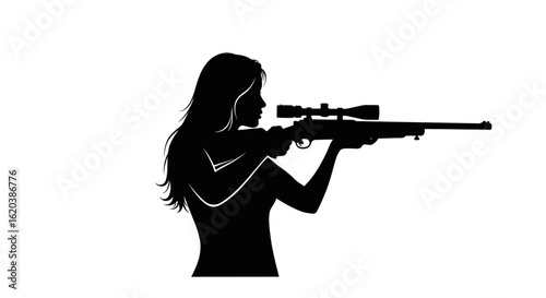 Confident Pretty Girl Shooting a Hunting Rifle Outdoors
