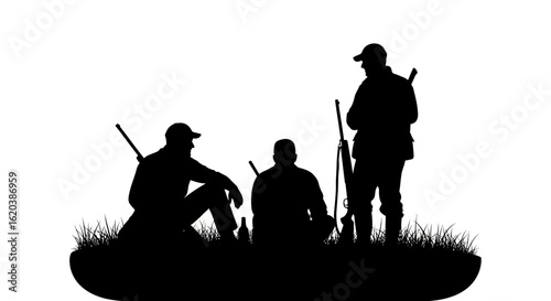 Hunter Friends Resting in Rural Field During Hunting Season