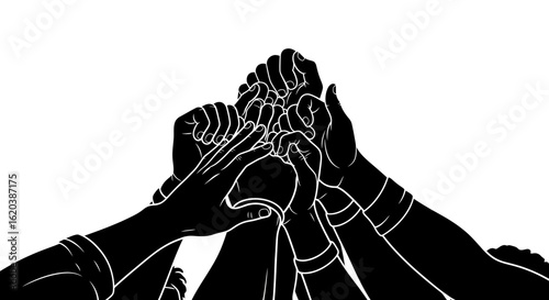 Close-Up of Players' Hands in a United Team Huddle