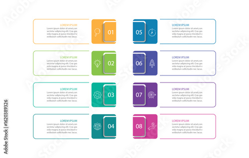 Timeline infographic design element and number options. Business concept with 8 steps.