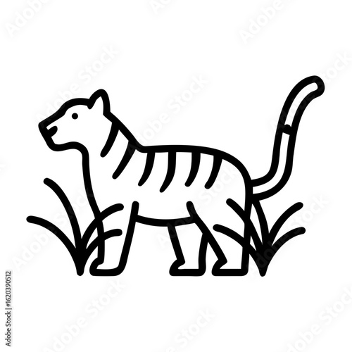 Silhouette of a Tiger Standing Tall in Tall Grass on a White Background animal wildlife