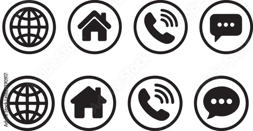 Contact Icon Set – Phone, Address, Email, Person Symbols Collection.

