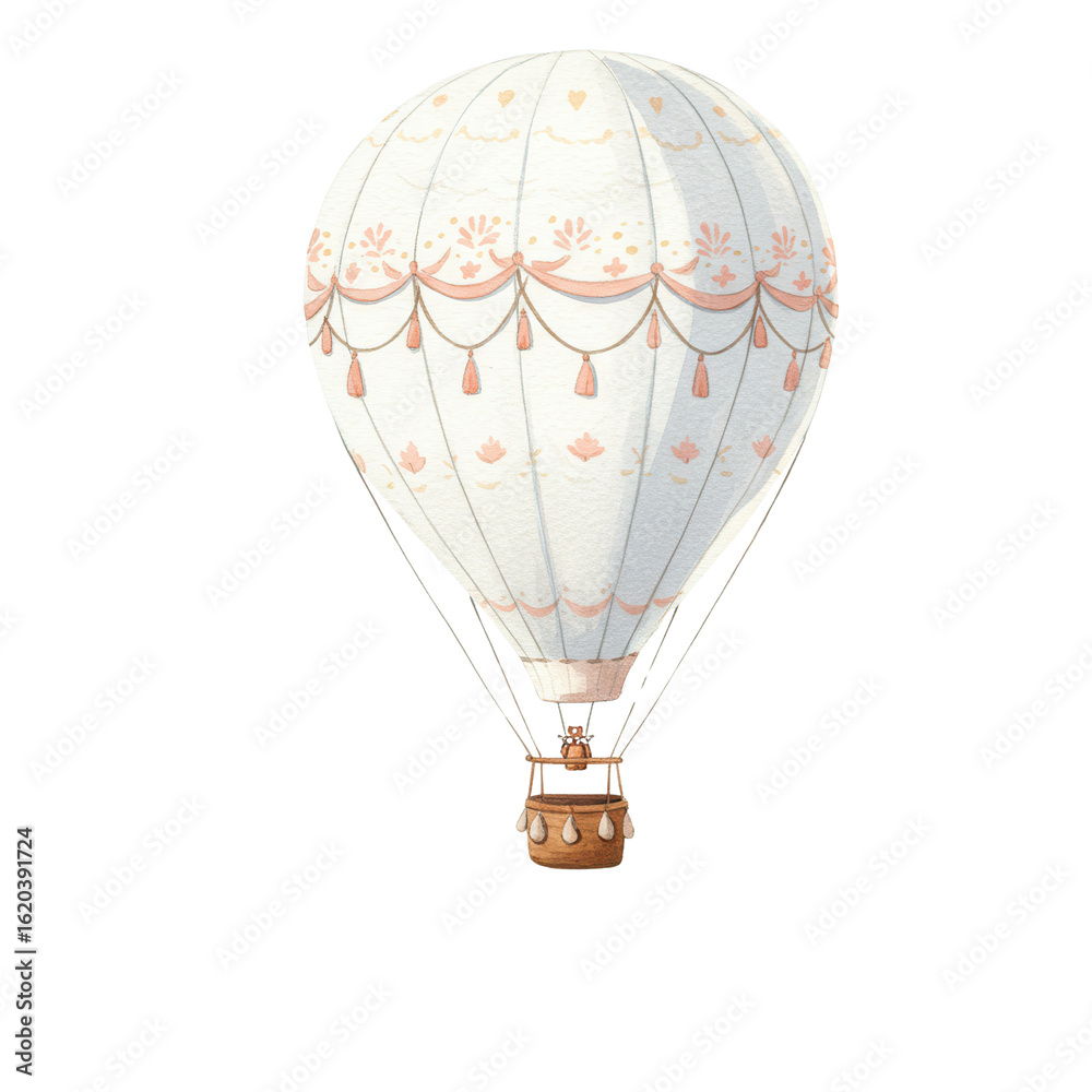 Obraz premium Elegant watercolor hot air balloon with decorative accents isolated PNG with Transparent Background