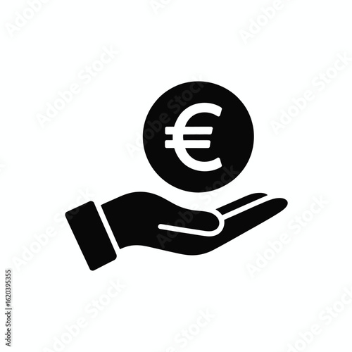 Hand holding a euro coin icon