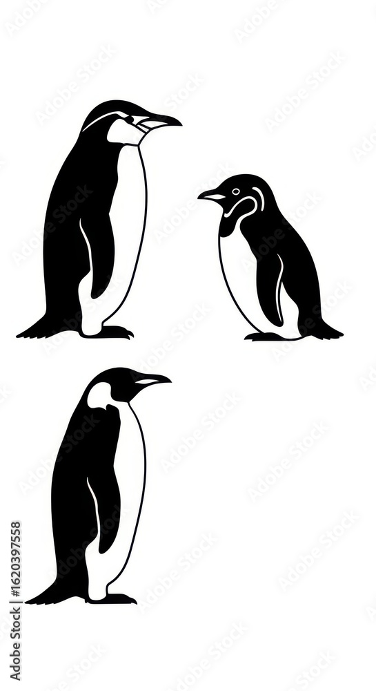 Naklejka premium Group of penguins illustration isolated on white background