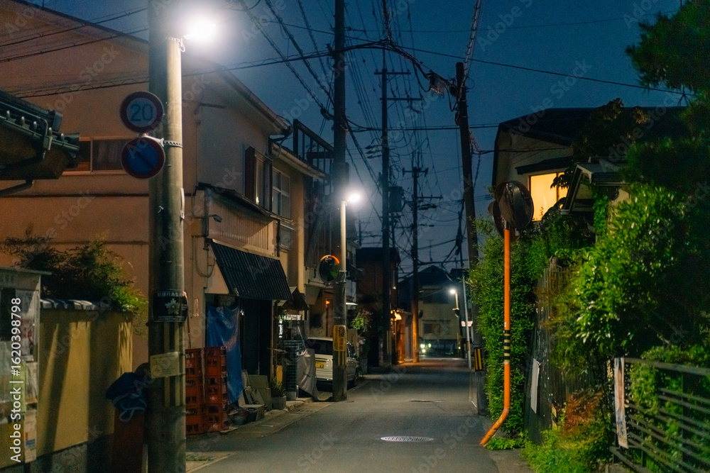 Fototapeta premium kyoto, japan - 2 july 2025 night view of a quiet street