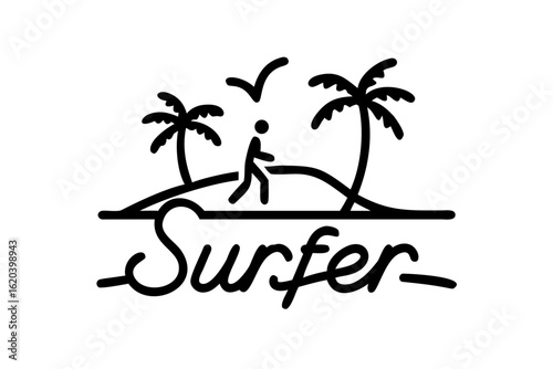 Wallpaper Mural Vintage surfer riding a wave silhouette on a white background surfing ocean Torontodigital.ca